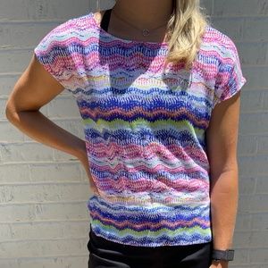 Ella Moss short sleeve t-shirt multi colored stripe hi-low hem XS